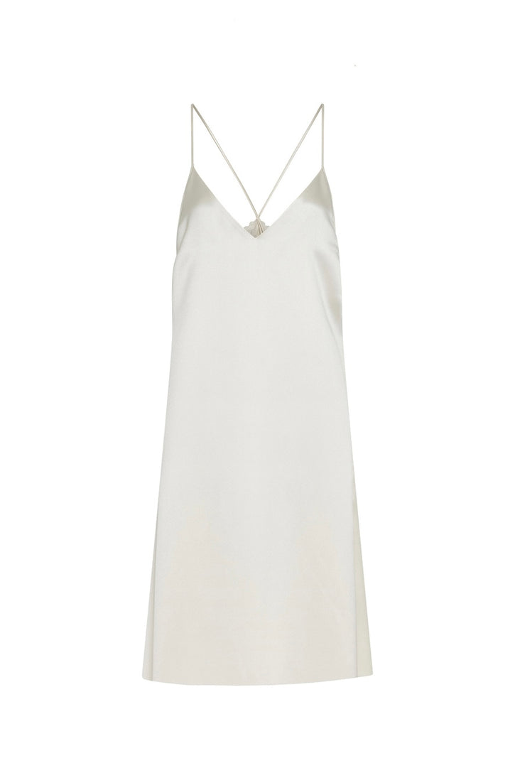 Dinah Slip Midi Dress in Ivory Silk Satin