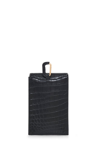 Black Crocodile Leather Sunglasses Pouch - Back View Flat Lay | Gabriela Hearst