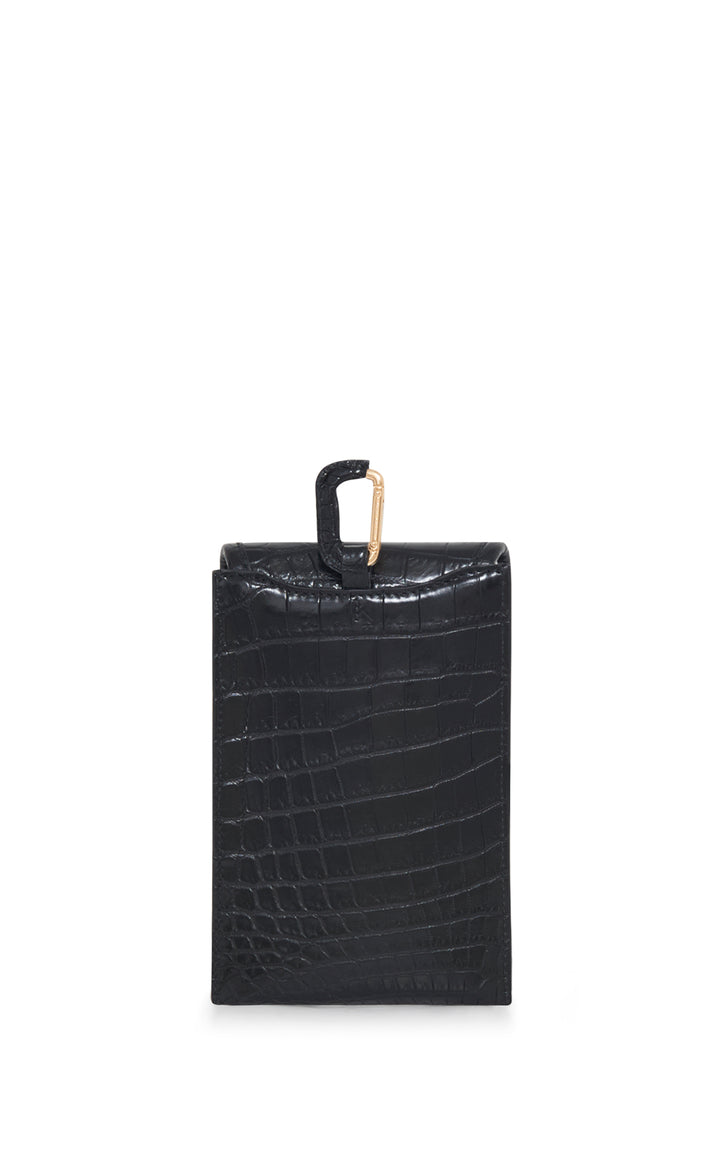 Medium Leonora Flap Bag in Black Crocodile Leather with Sunglasses Pouch