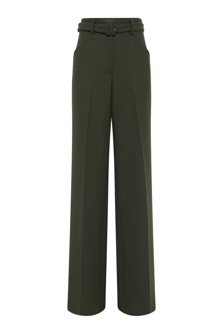 Norman Wide-leg Pant in Olive Recycled Virgin Wool