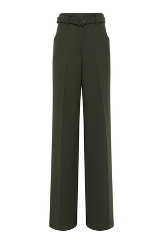 Norman Wide-leg Pant in Deep Olive Recycled Virgin Wool