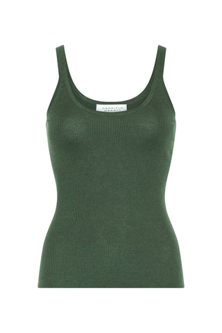 Olive Green Cashmere Silk Ribbed Tank Top - Front View | Gabriela Hearst