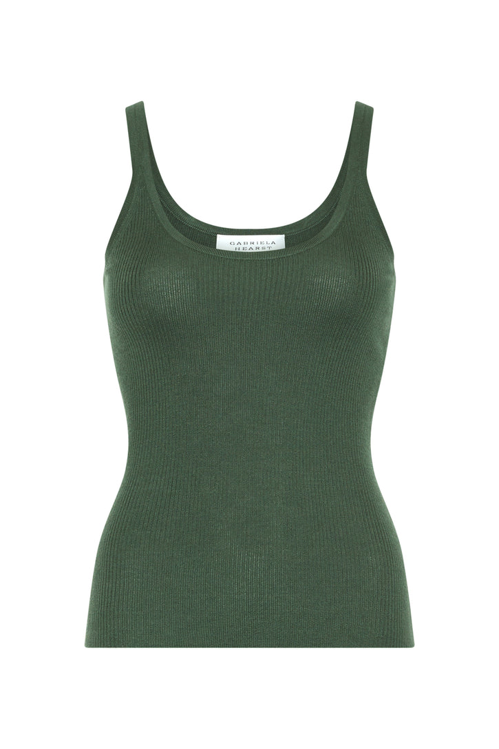 Cinxia Knit Tank Top in Olive Cashmere Silk