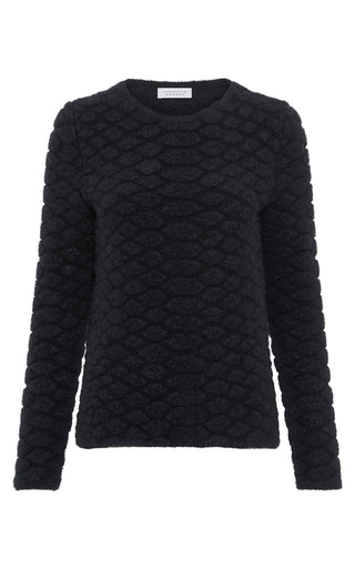 Black Cashmere Tansey Knit Sweater with Snakeskin Motif - Front View | Gabriela Hearst