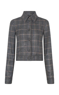 Thereza Jacket in Charcoal Wool Silk Clubcheck Plaid