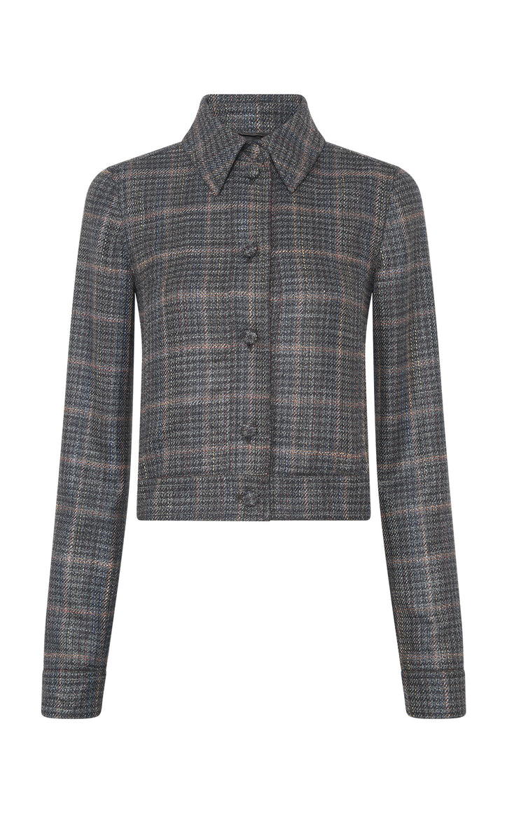 Thereza Jacket in Charcoal Wool Silk Clubcheck Plaid