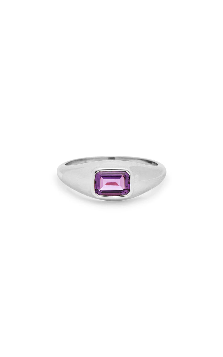 Small Ring in 18K White Gold & Amethyst Stone