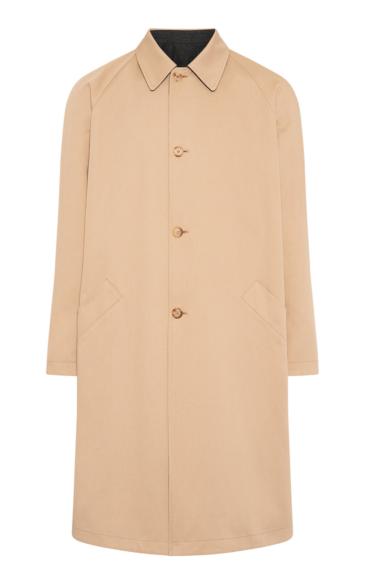 Alain Reversible Trench Coat in Camel Cotton Twill