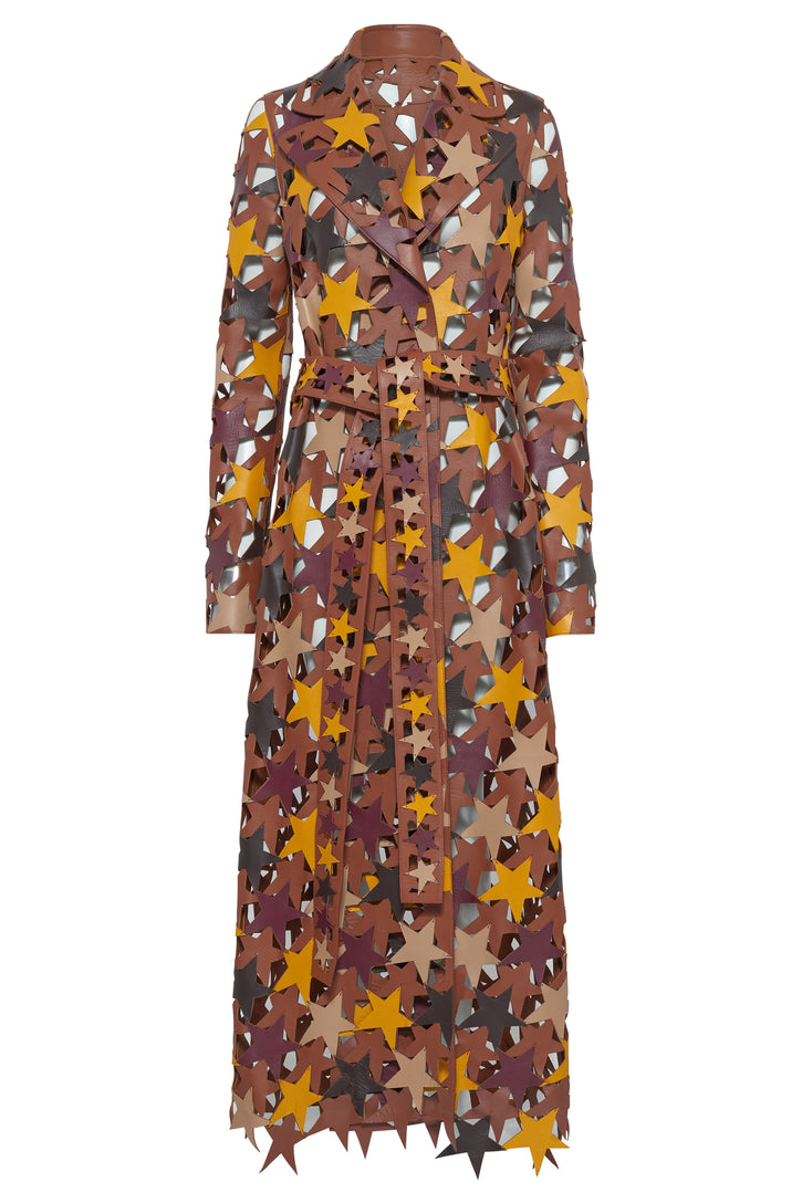 Nuria Patchwork Stars Trench Coat In Multi Nappa Leather