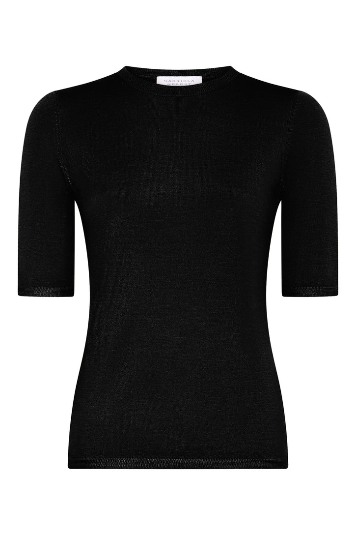 Valentia Knit T-Shirt in Black Mulberry Silk