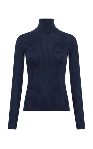 Peppe Knit Turtleneck in Electric Navy Cashmere Silk