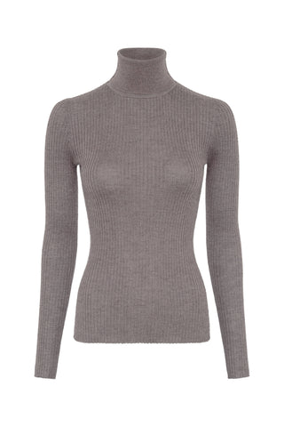 Peppe Knit Turtleneck in Walnut Cashmere Silk