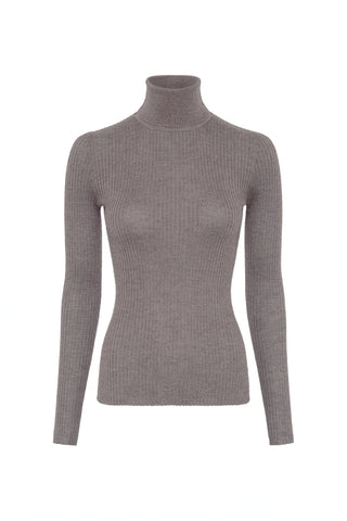 Peppe Knit Turtleneck in Walnut Cashmere Silk