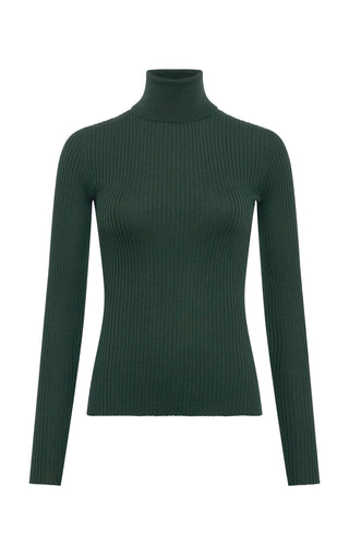English Green Cashmere Silk Ribbed Turtleneck - Flat Lay | Gabriela Hearst
