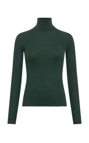 Peppe Knit Turtleneck in English Green Cashmere Silk