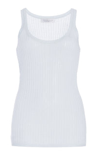 Nevin Pointelle Knit Tank Top in Light Blue Cashmere Silk