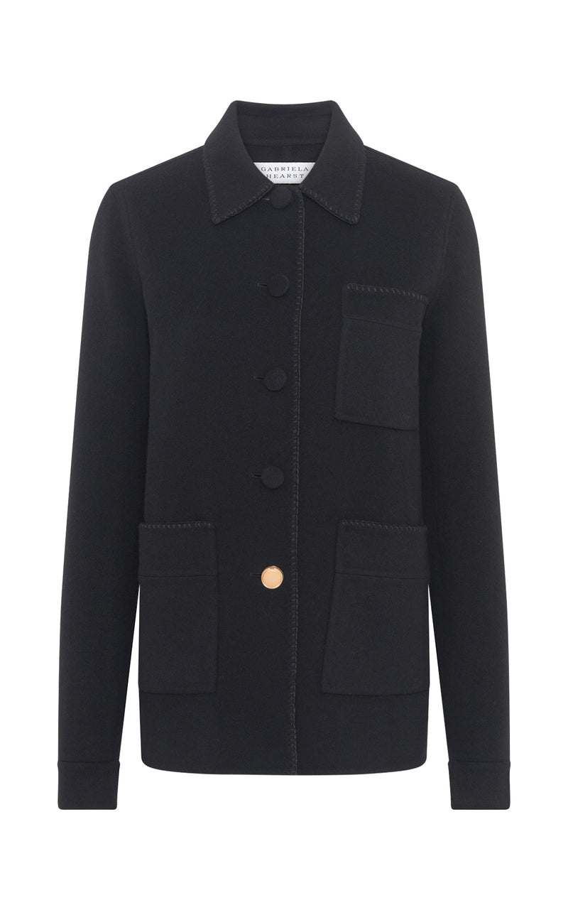 Black Cashmere Chore Jacket - Front View | Gabriela Hearst