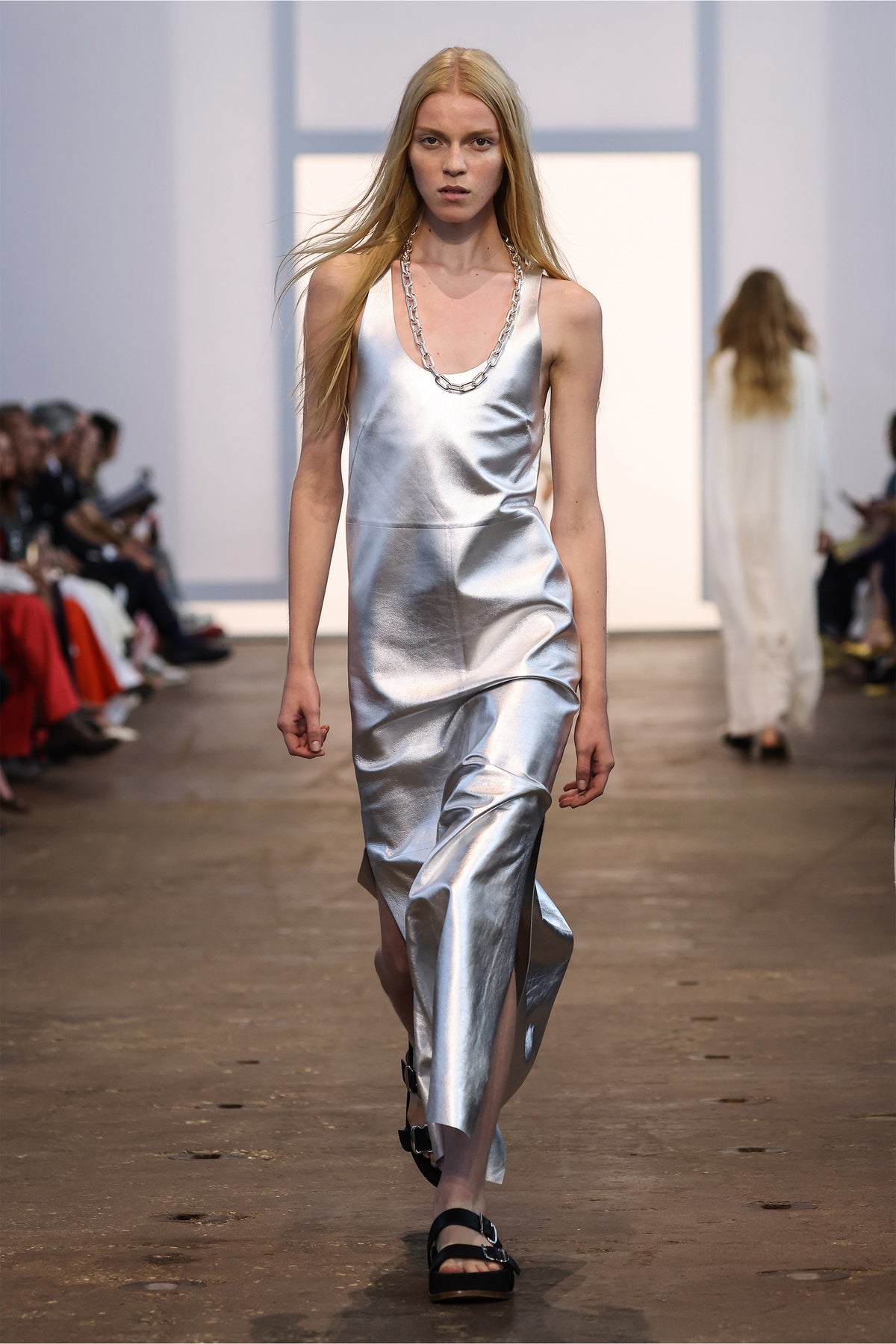 Ellson Maxi Dress in Silver Metallic Nappa Leather