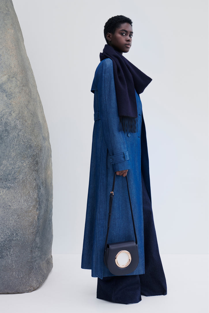 Braden Trench Coat in Deep Fluorite Blue Virgin Wool Linen Twill