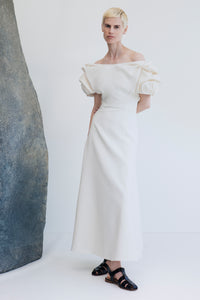 Gwyneth Dress in Ivory Silk Wool Cady