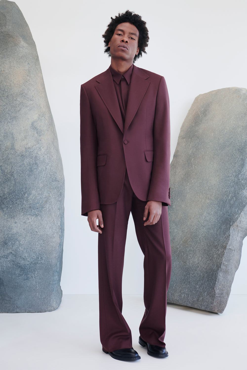 Nicolas Shirt in Deep Bordeaux Virgin Wool Twill