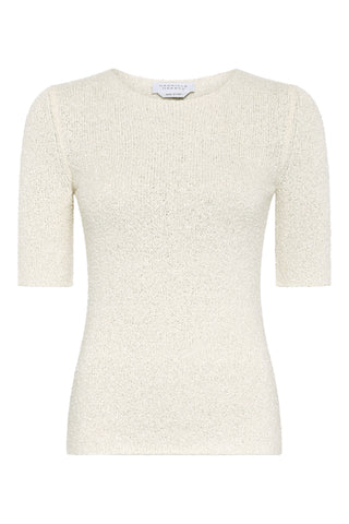 Off White Silk Valentia Knit T-Shirt - Front Flat Lay | Gabriela Hearst