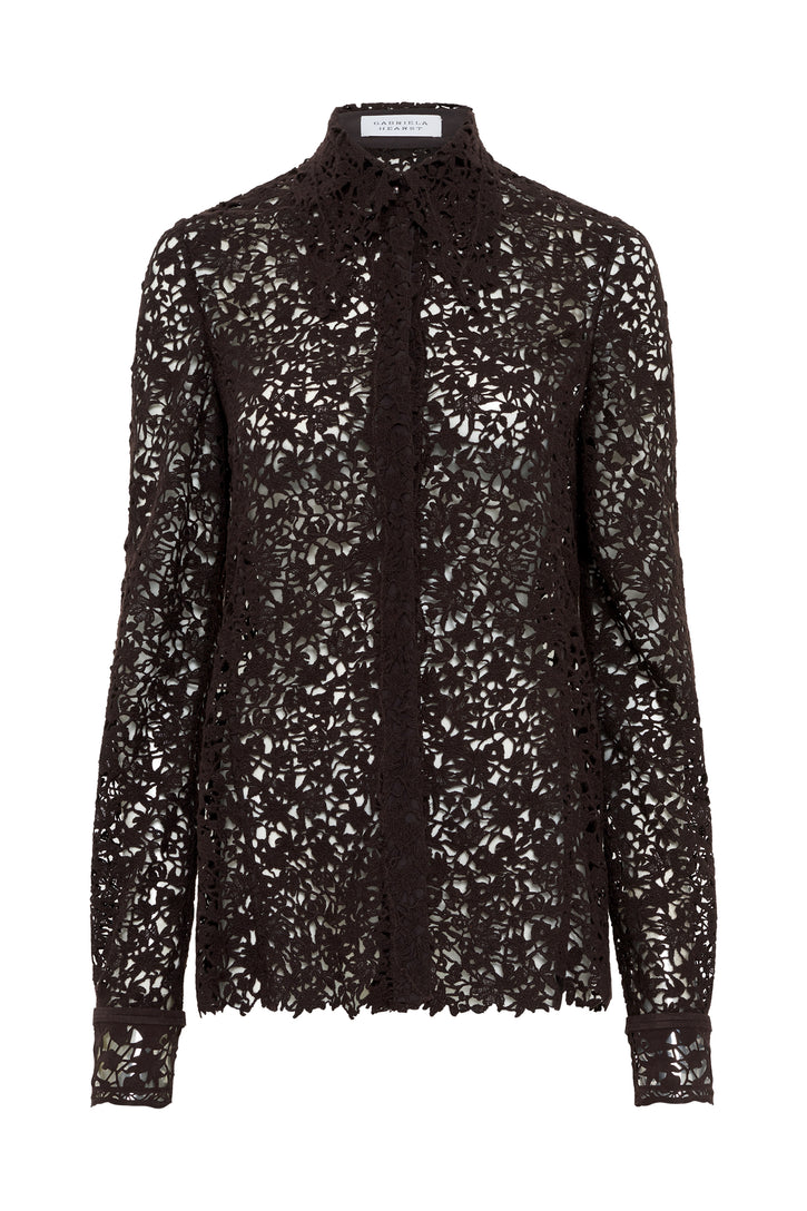 Vera Shirt in Chocolate Floral Cashmere Lace