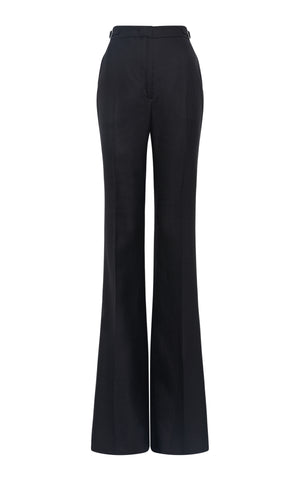 Vesta Flared Pant in Black Virgin Wool Silk with Linen