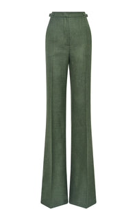 Vesta Flared Pant in Olive Virgin Wool Silk Linen