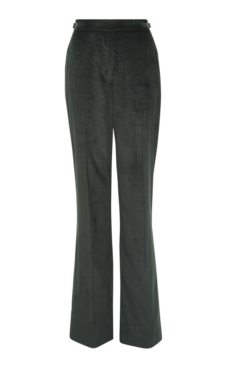 English Green Sea Island Cotton Corduroy Vesta Flare Pants - Front View | Gabriela Hearst