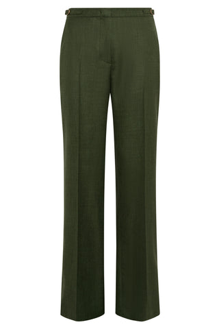 Olive Virgin Wool Flare Pants - Front View | Gabriela Hearst