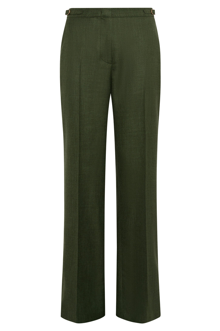 Vesta Flare Pant in Olive Virgin Wool Silk with Linen