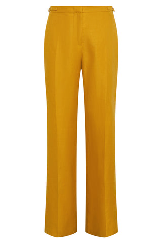 Golden Birch Linen Twill Vesta Flare Pant - Front Flat Lay | Gabriela Hearst