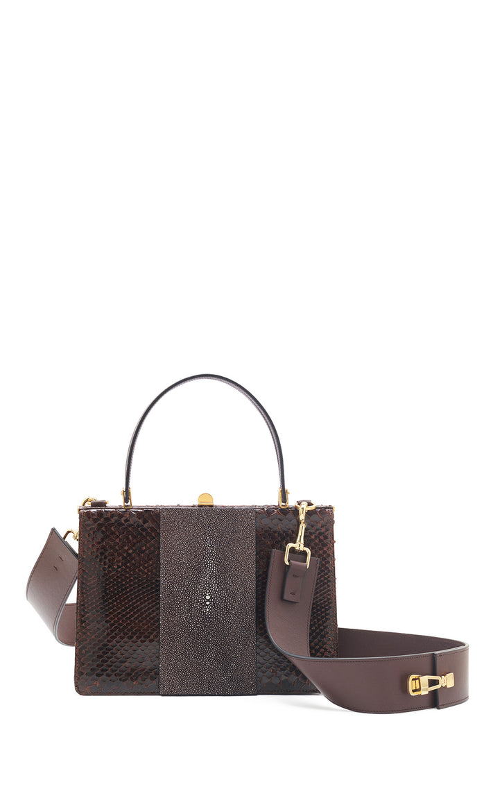 Vintage No.1 Bag in Chocolate Snakeskin & Black Stingray Leather