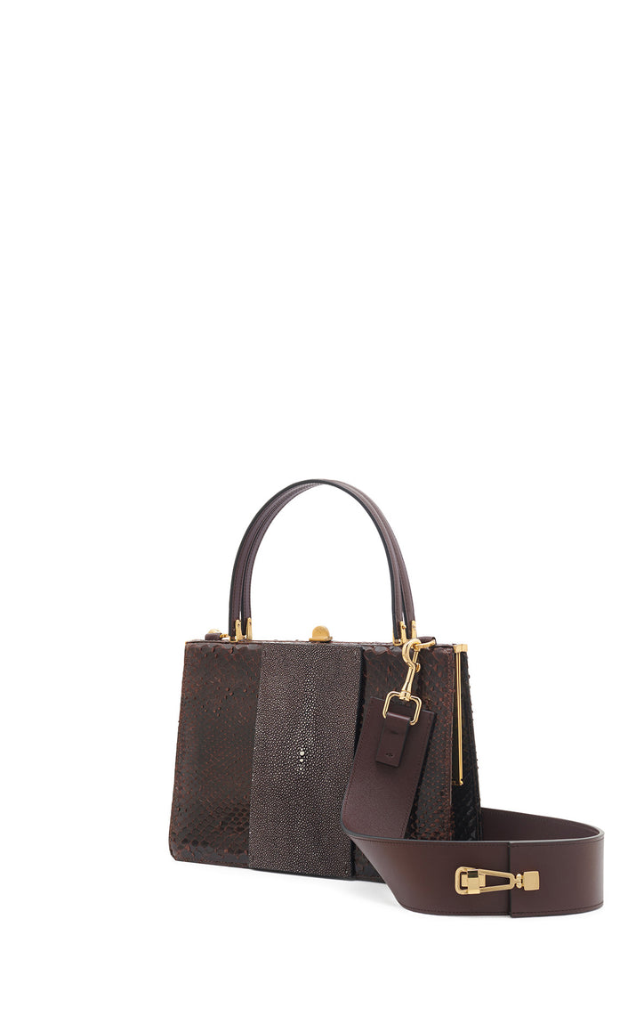 Vintage No.1 Bag in Chocolate Snakeskin & Black Stingray Leather