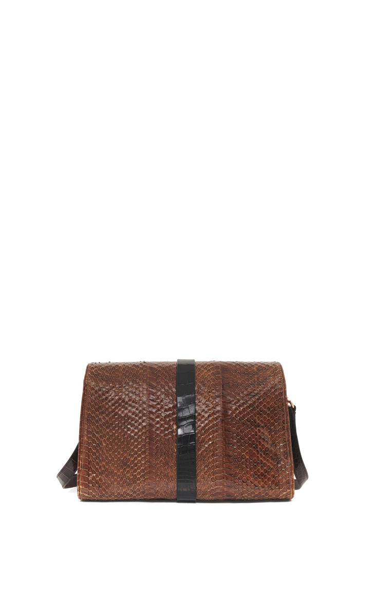 Vintage No.3 Bag in Cognac Snakeskin & Black Crocodile Leather