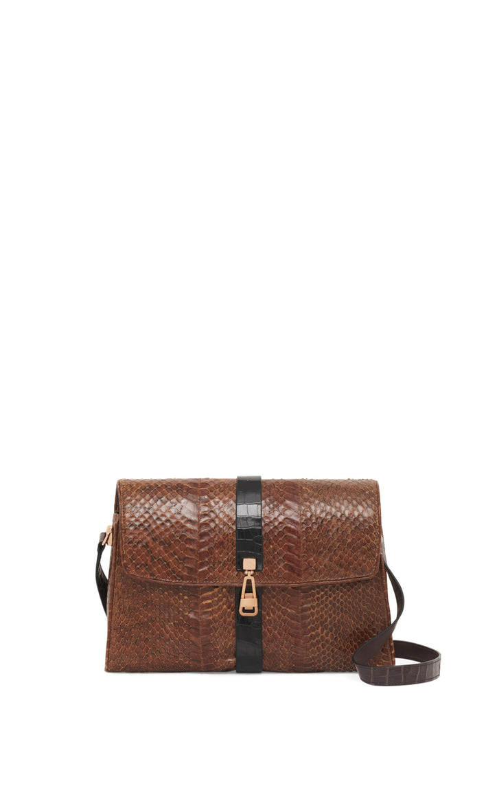 Vintage No.3 Bag in Cognac Snakeskin & Black Crocodile Leather
