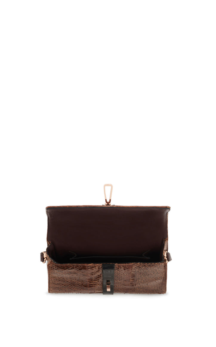 Vintage No.3 Bag in Cognac Snakeskin & Black Crocodile Leather