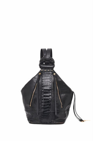 Vintage No.1 Bag in Black Nappa Leather and Crocodile Panels