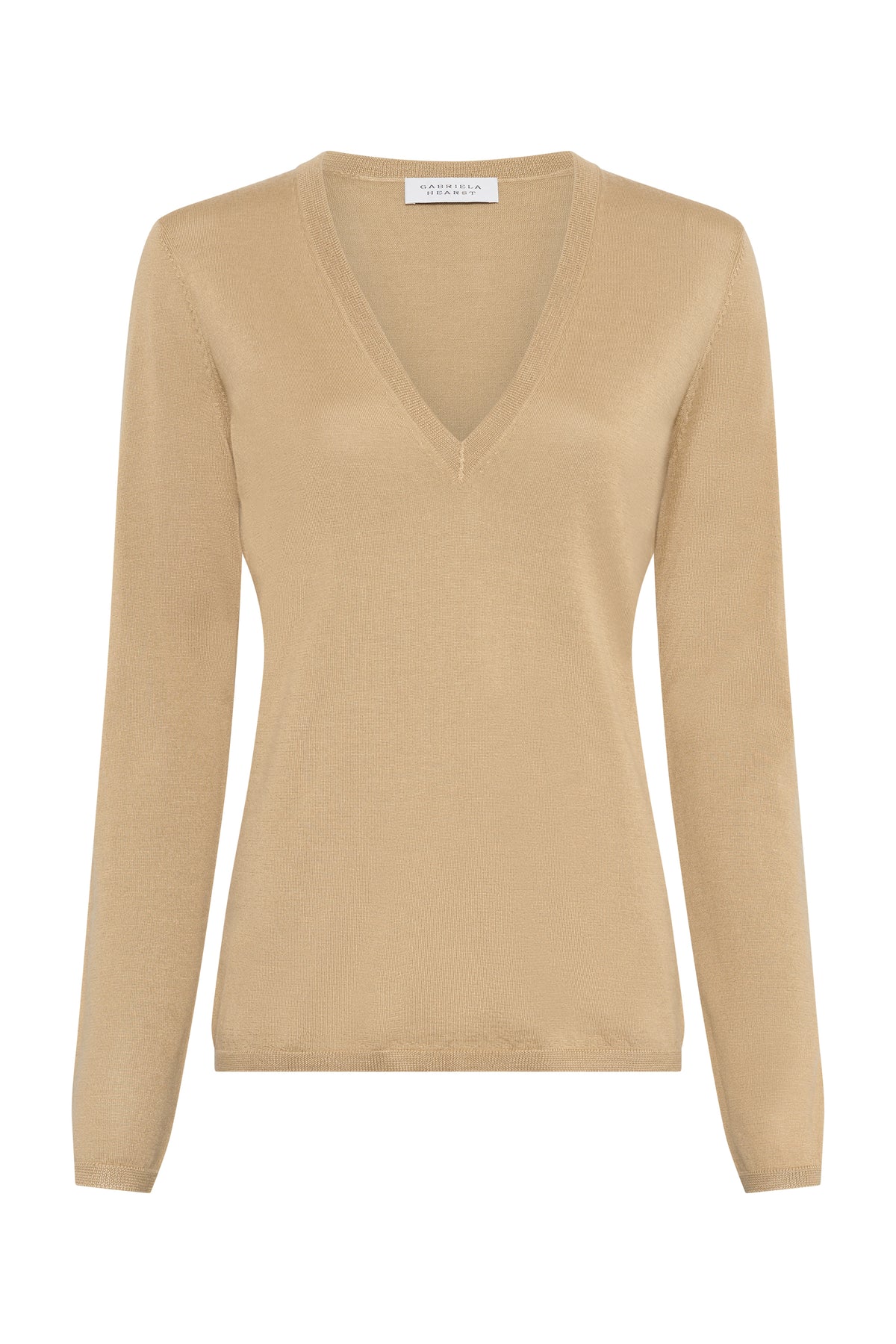 Clementia Knit V-Neck Sweater in Hay Cashmere Silk