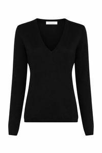 Clementia Knit V-Neck Sweater in Black Cashmere Silk