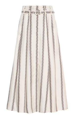 Dugald Pleated Midi Skirt in Ivory Multi Printed Silk