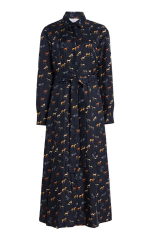 Galway Maxi Shirtdress in Dark Navy Multi Printed Silk