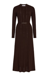 カート ニット プリーツ マキシドレス（バーントシエナ メリノウール）