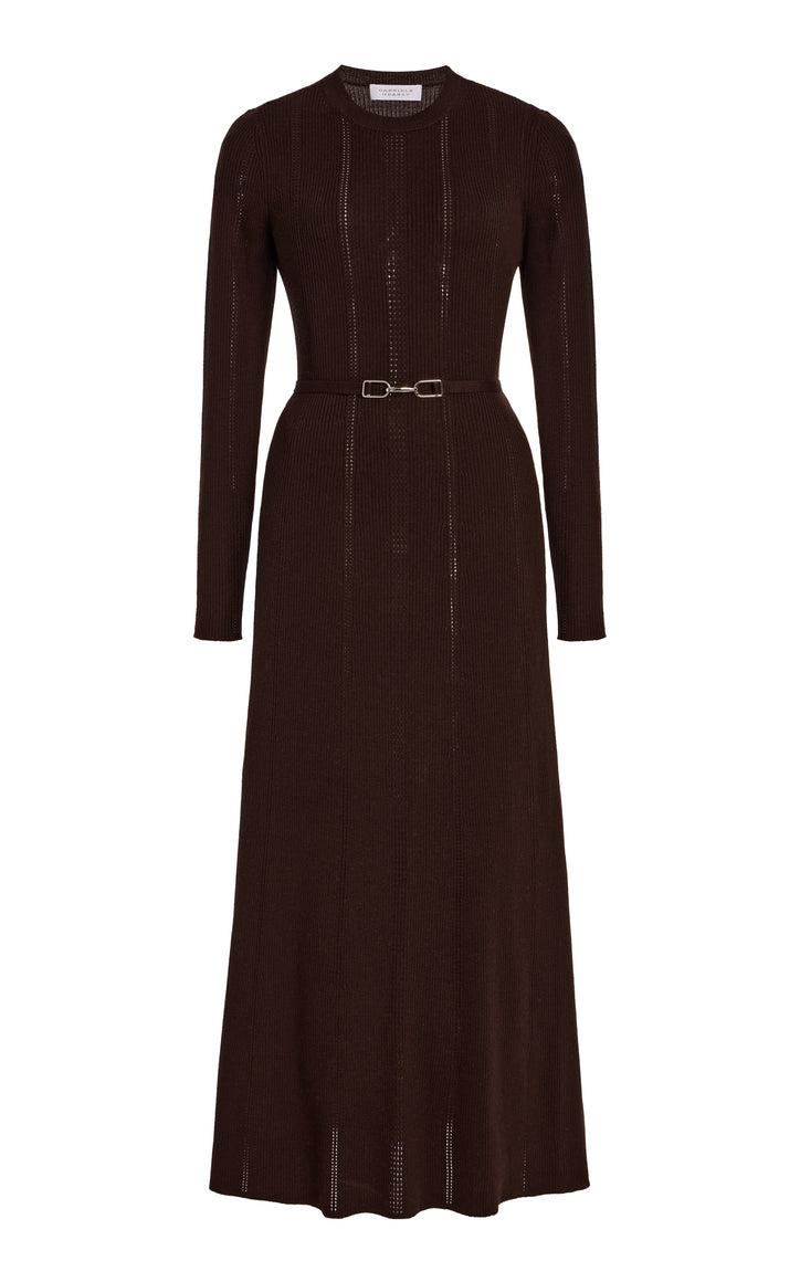 Imagene Pointelle Knit Midi Dress in Chocolate Merino Wool