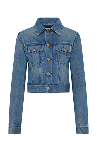 Uruguayan Blue Recycled Cotton Bronte Denim Jacket - Front Flat Lay | Gabriela Hearst