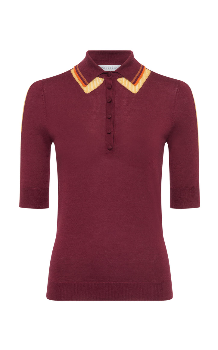 Wendelyn Knit Short Sleeve Polo In Merlot Multi Cashmere Silk