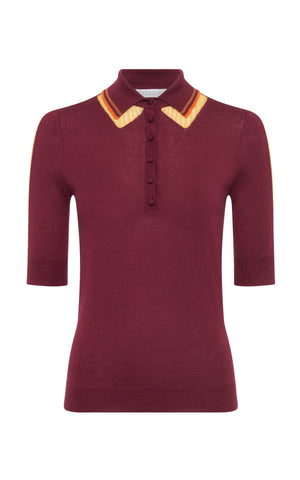 Wendelyn Knit Short Sleeve Polo in Merlot Multi Cashmere Silk