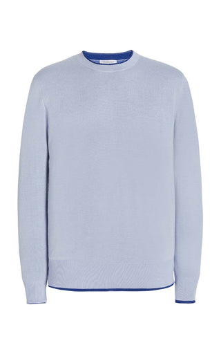Wells Reversible Knit Sweater in Light Blue & Cobalt Cashmere Silk