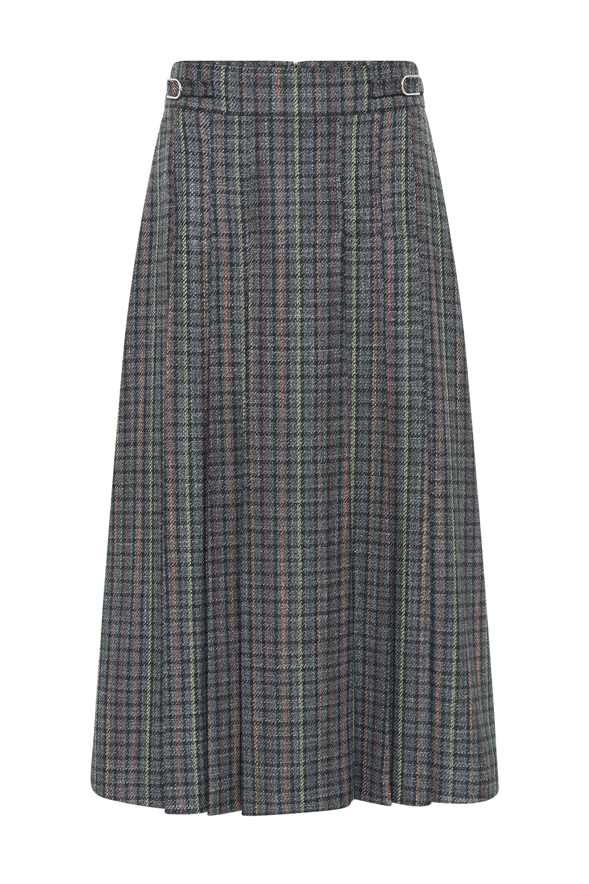 Wesley Skirt in Charcoal Multi Wool Silk Houndstooth